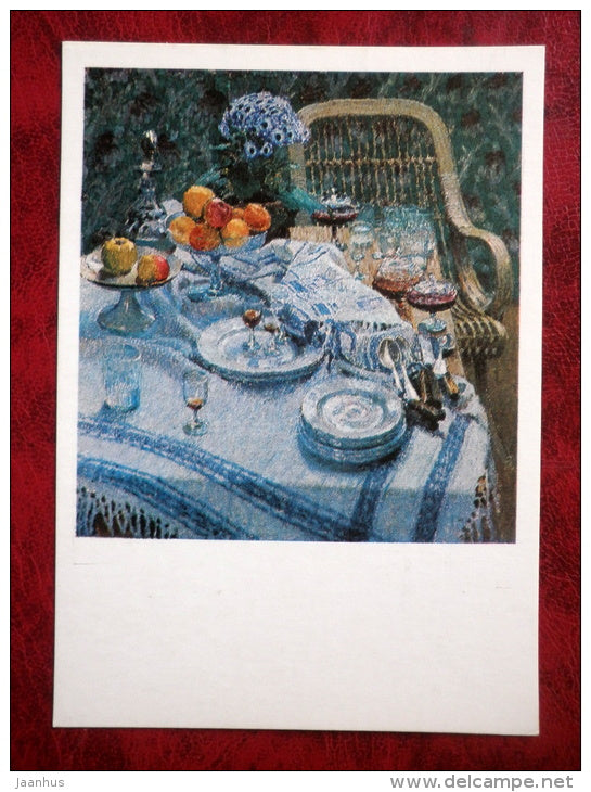 Painting by Igor Grabar - After the Meal . 1907 - dishes - russian art - unused - JH Postcards
