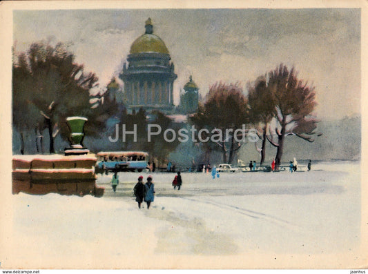 Leningrad - St. Petersburg - View of St. Isaac's Cathedral - illustration by K. Dzhakov - 1961 - Russia USSR - unused - JH Postcards