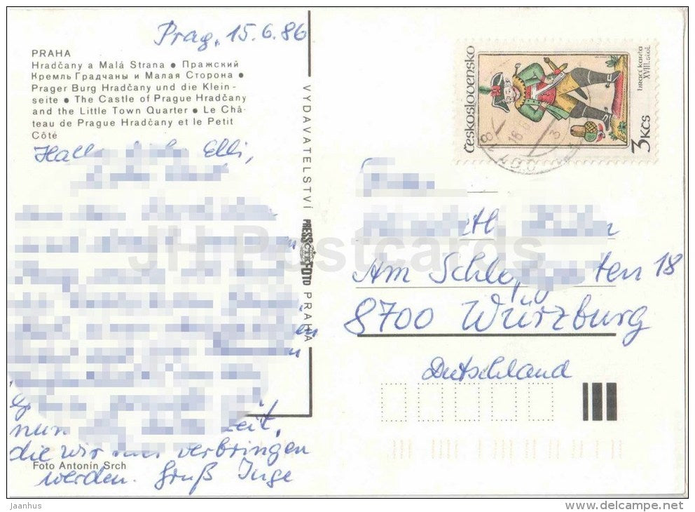 The Castle of Prague Hradcany and Little Town Quarter - Czechoslovakia - Czech - used 1986 - JH Postcards