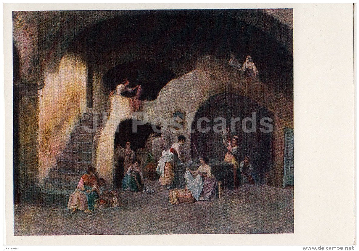 painting by Alexander Rizzoni - Courtyard in Sorrento - women - Russian art - Russia - 1961 - Russia USSR - unused - JH Postcards