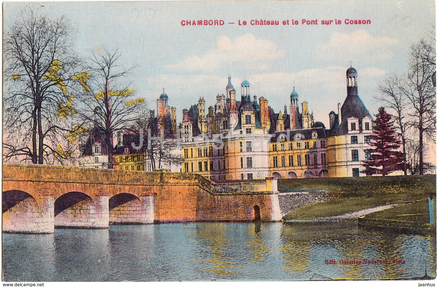 Chambord - Le Chateau et le Pont sur le Cosson - castle - 1930 - old postcard - France - used - JH Postcards