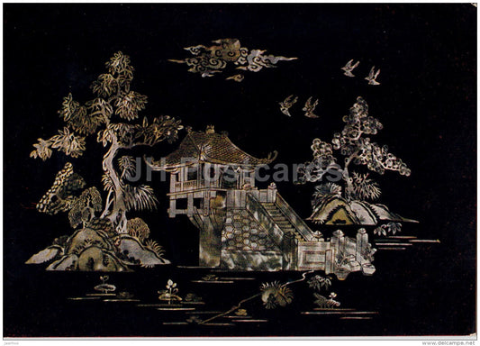 Pearl-inlaid tray - Building - Vietnamese art - 1957 - Russia USSR - unused - JH Postcards