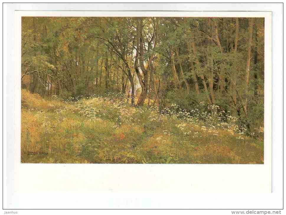 painting by I. I. Shishkin - Flowers in the Woods , etude - russian art - unused - JH Postcards