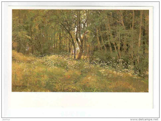 painting by I. I. Shishkin - Flowers in the Woods , etude - russian art - unused - JH Postcards