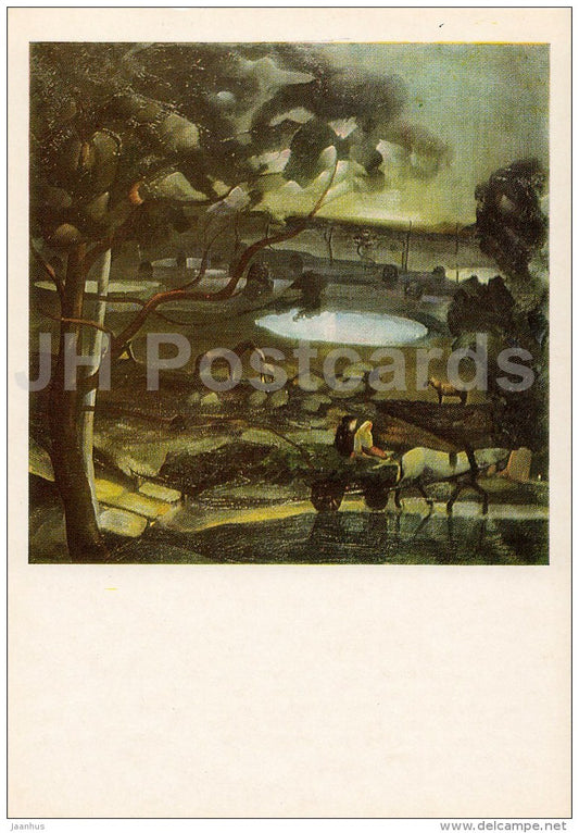 painting by J. Püttsepp - Evening Landscape with Wayfarers , 1927 - Estonian art - 1983 - Estonia USSR - unused - JH Postcards