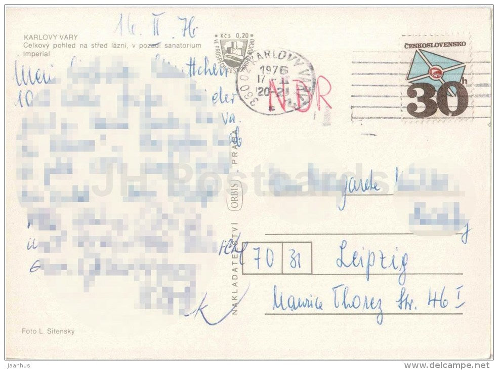 Karlovy Vary - Karlsbad - spa - sanatorium Imperial - general view - Czechoslovakia - Czech - used 1976 - JH Postcards