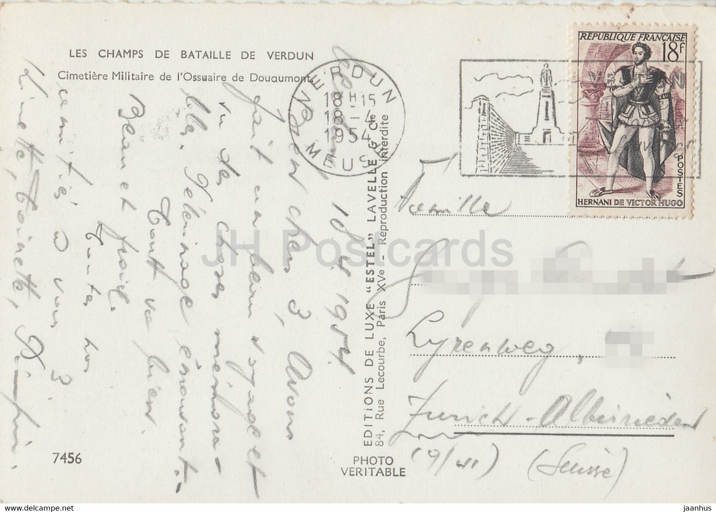 Le Champs de Bataille de Verdun - Cimetiere Militaire de l'Ossuaire de Douaumont - old postcard - 1954 - France - used