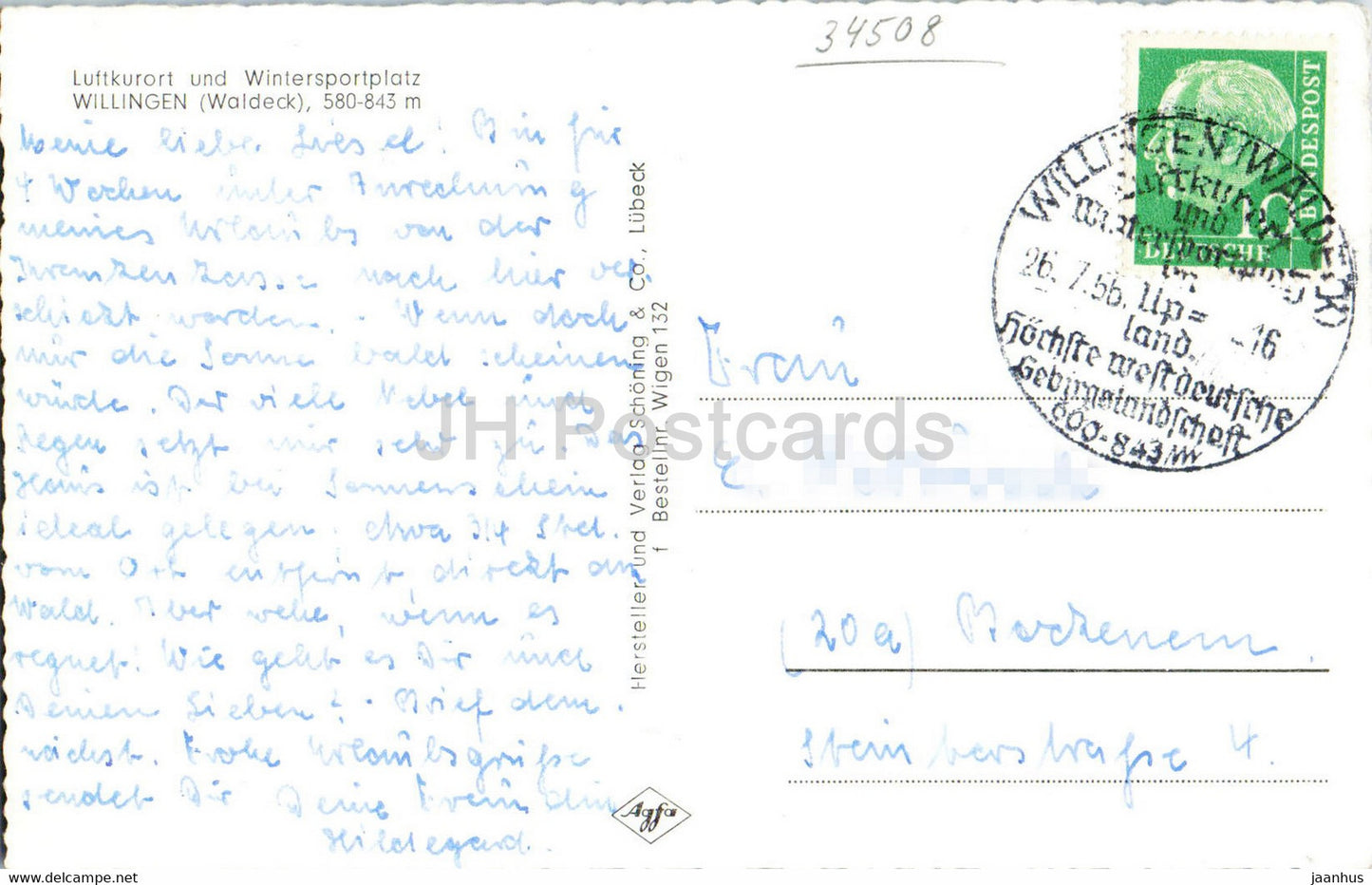 Willingen - Waldeck - 580 843 m - alte Postkarte - 1956 - Deutschland - gebraucht