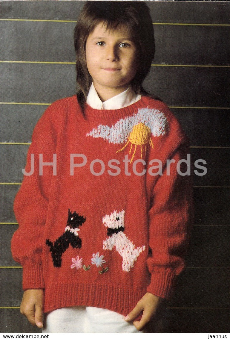 Girl Pullover with Dogs image - Children Fashion - Czech Republic - unused - JH Postcards