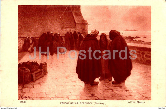 painting by Alfred Marzin - Pardon Gris a Penmarch - Finistere - French art - 0922 - old postcard - France - unused - JH Postcards