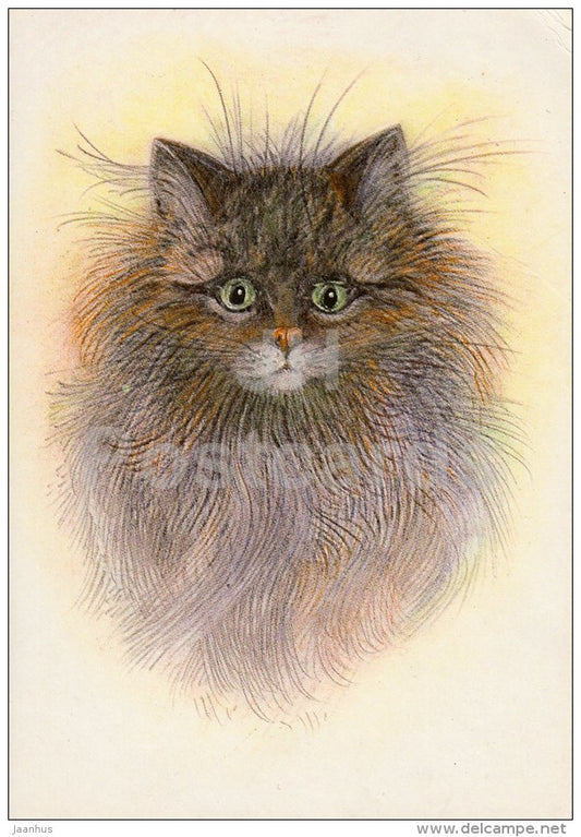 illustration by E. Tikerpae - cat - 1988 - Estonia USSR - unused - JH Postcards