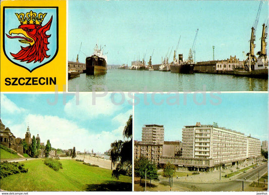 Szczecin - Port Waly Chrobrego - Aleja Wyzwolenia - ship - multiview - Poland - unused - JH Postcards