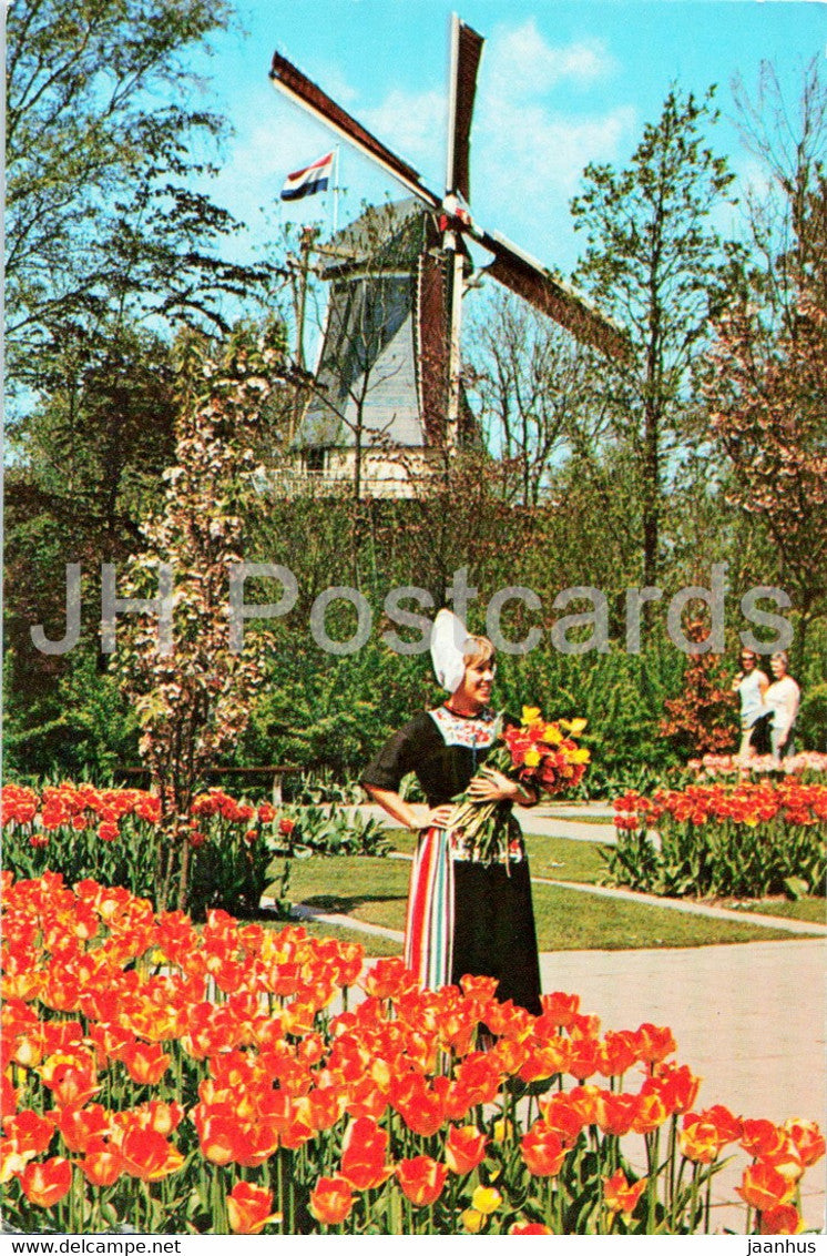 Holland in Flower decoration - folk costumes - windmill - Netherlands - unused - JH Postcards