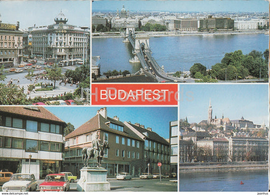 Budapest - monument - car Zhiguli - bridge - architecture - multiview - Hungary - used - JH Postcards