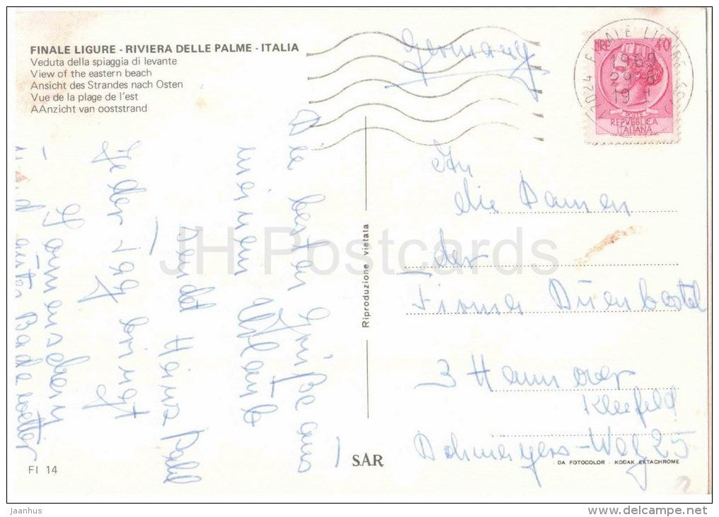 Finale Ligure - Riviera delle Palme , beach - Savona - Liguria - 27 - Italia - Italy - used - JH Postcards
