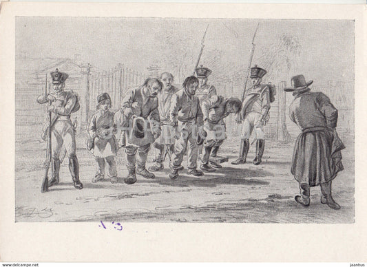 Drawing by A. Orlovsky - Halt of prisoners - Russian art - 1957 - Russia USSR - unused - JH Postcards