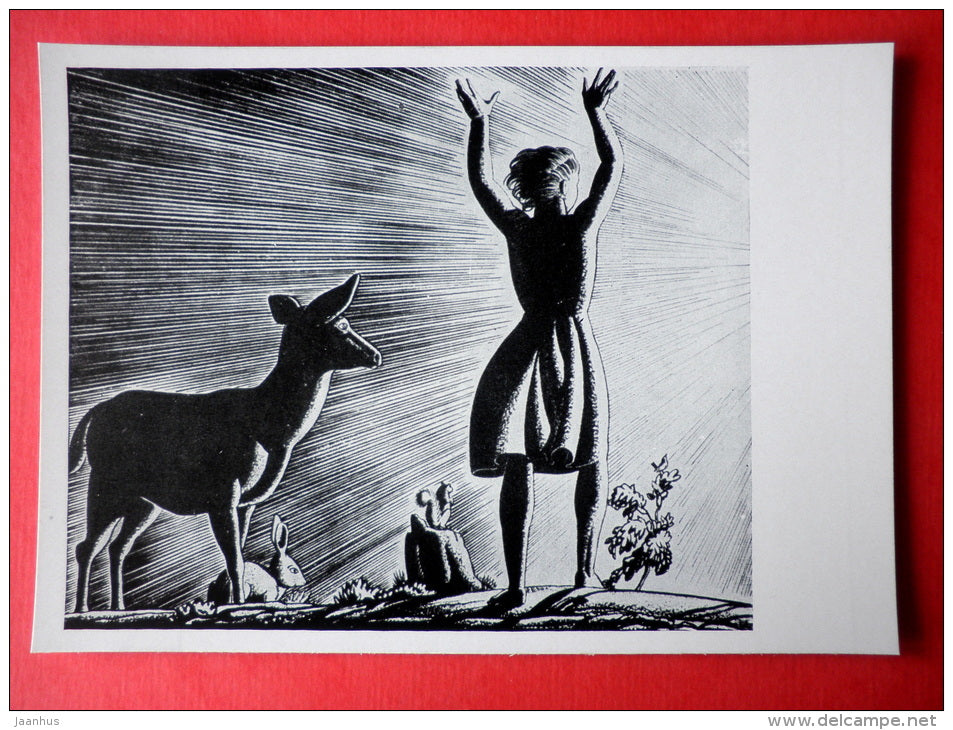 illustration by Rockwell Kent - This is My Own by Rockwell Kent . 1940 - deer - hare - girl - art of USA - unused - JH Postcards