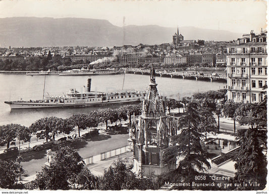 Geneva - Geneve - Monument Brunswick et vue sur la Ville - steamer - passenger ship Helvetie - 1941 - Switzerland - used - JH Postcards