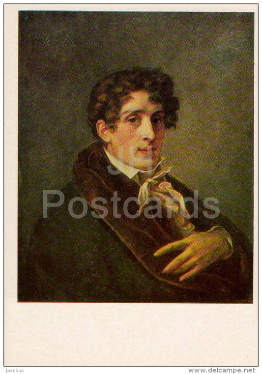 painting by P. Mikhaylov - Portrait of F. Tolstoy , 1809 - man - Russian art - Russia USSR - 1983 - unused - JH Postcards