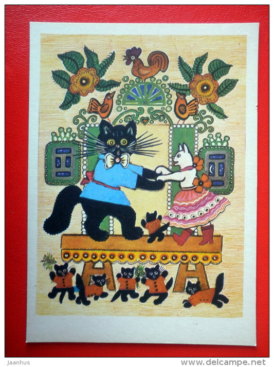 illustration by Y. Vasnetsov - cats - Russian folk songs and Nursery Rhymes - 1970 - Russia USSR - unused - JH Postcards