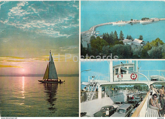 Balaton - sailing boat - ferry - multiview - 1970s - Hungary - used - JH Postcards