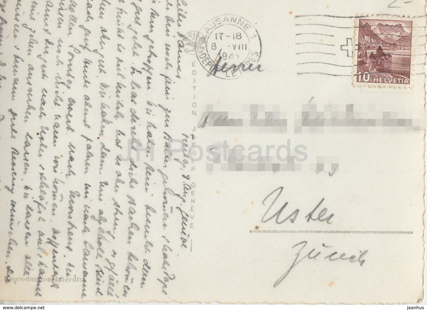 Geneva - Geneve - Monument Brunswick et vue sur la Ville - steamer - passenger ship Helvetie - 1941 - Switzerland - used