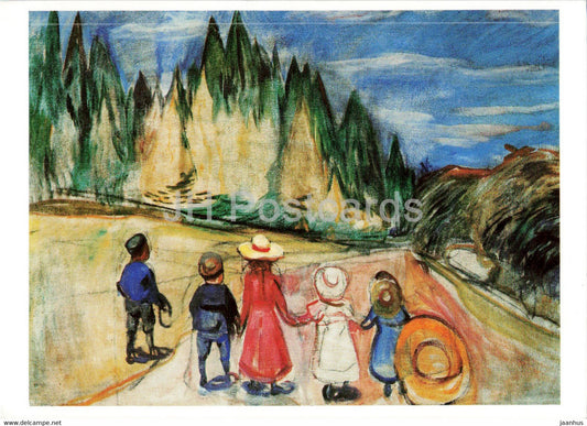 painting by Edvard Munch - The Fairy Tale Forest - children - Norwegian art - Norway - unused - JH Postcards