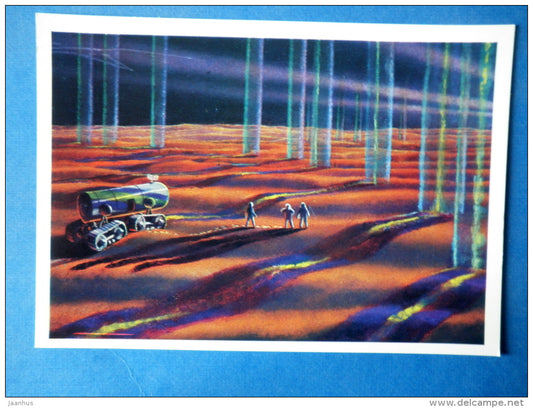 illustration by  A. Sokolov - The Ghost Valley - space - cosmonauts - Russia USSR - 1973 - unused - JH Postcards