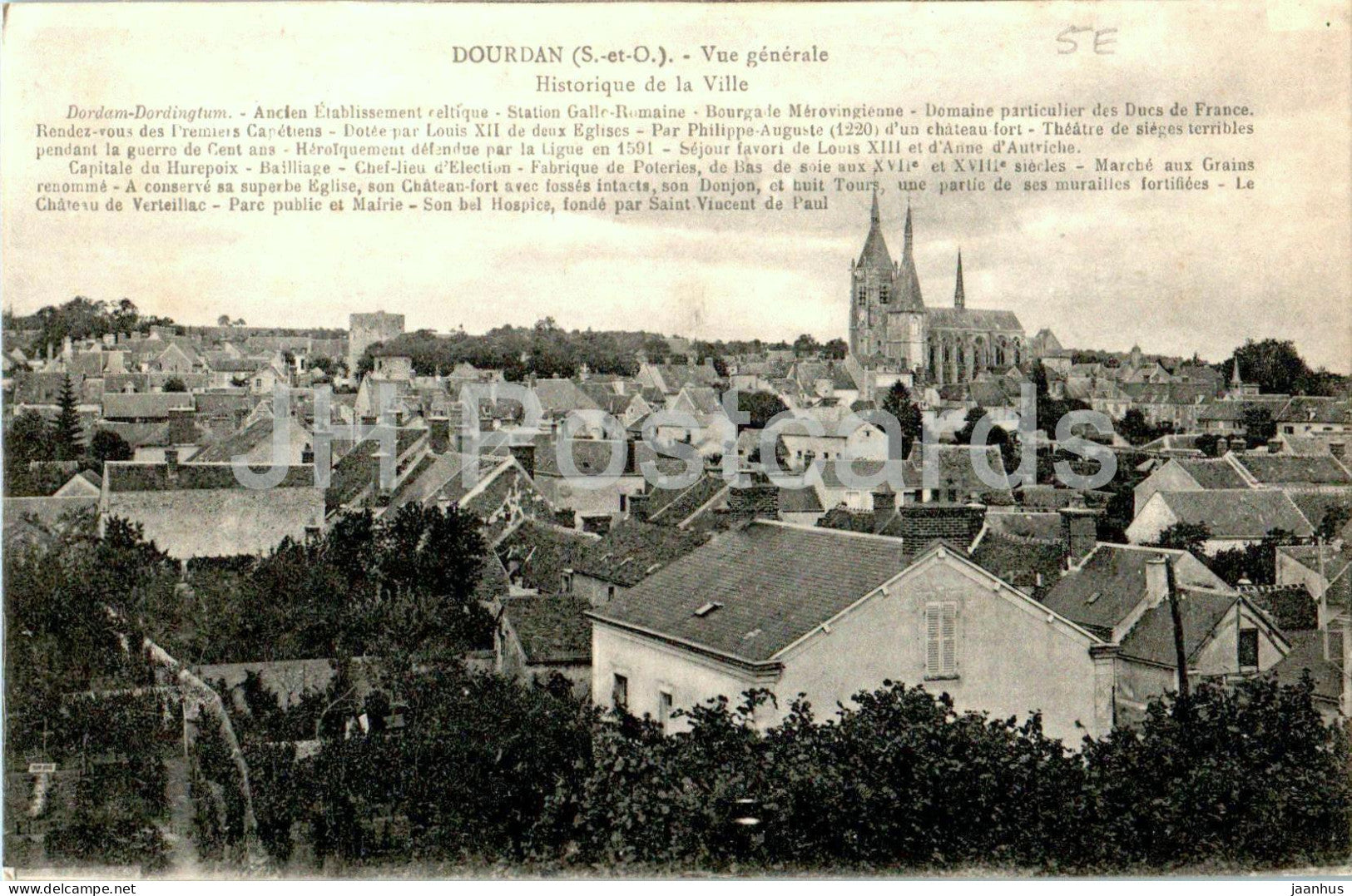 Dourdan - Vue Generale - Historique de la Ville - old postcard - 1918 - France - used - JH Postcards