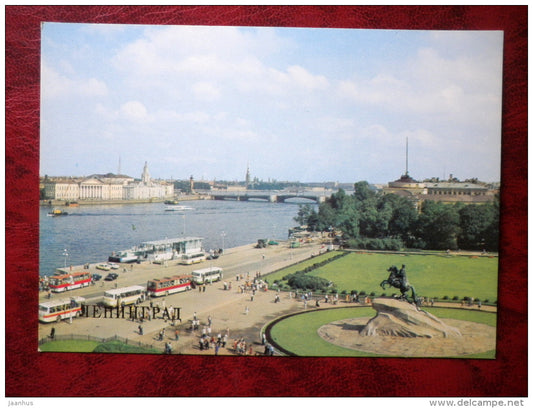 Leningrad - St- Petersburg - Decembrists square - The Bronze Horseman - buses - 1983 - Russia - USSR - unused - JH Postcards