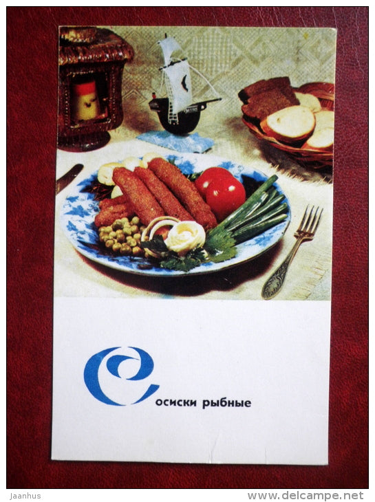 fish sausages - fish food - cooking recipes - 1971 - Russia USSR - unused - JH Postcards