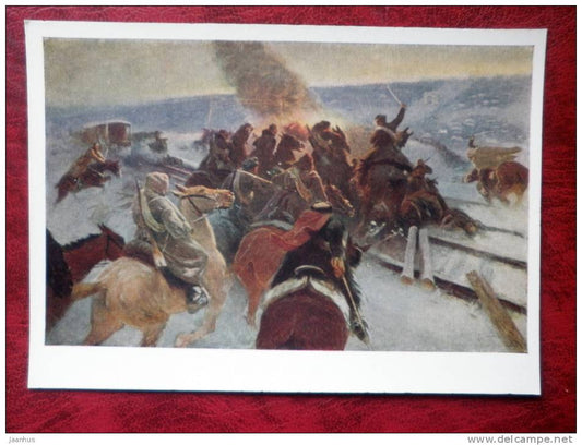 Painting by M. B. Grekov - taking Novocherkassk, 1925 - horses - soldiers - war - russian art - unused - JH Postcards