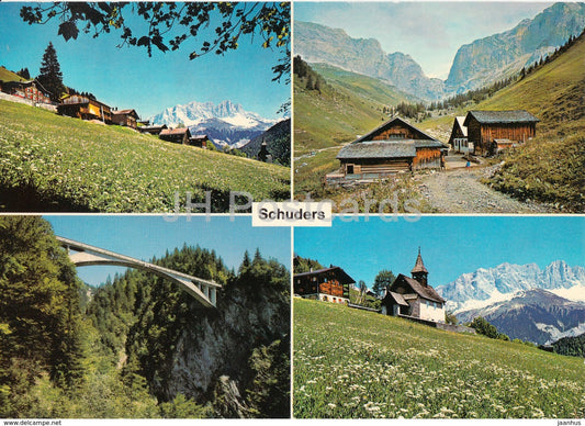 Schuders 1274 m mit Drusenfluh - Gruscher Alp mit Schweizertor - Salgina Brucke - bridge - Switzerland - unused - JH Postcards