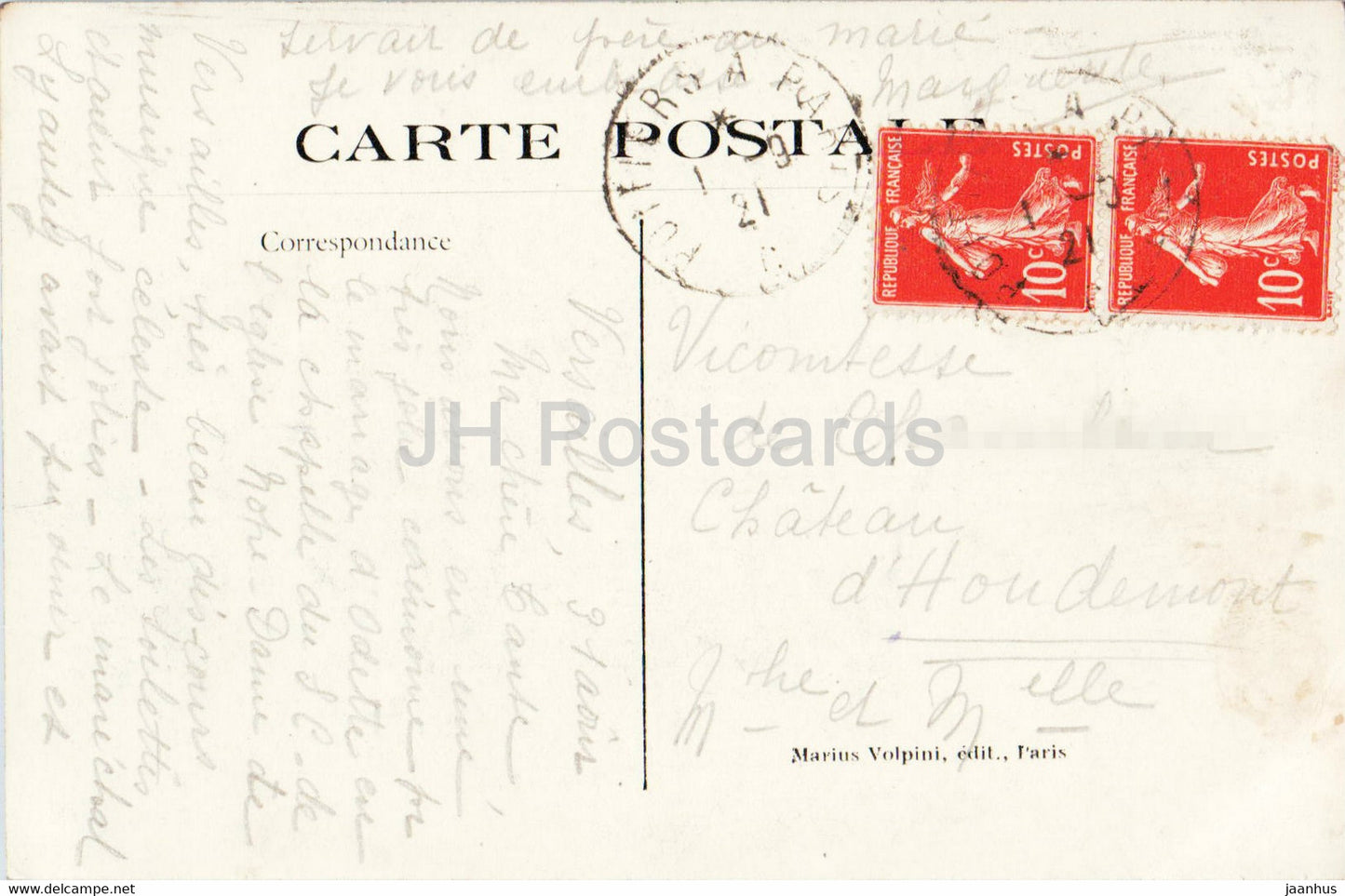 Versailles - Le Chateau et la Chapelle - Cote du Parc - 4012 - old postcard - 1921 - France - used