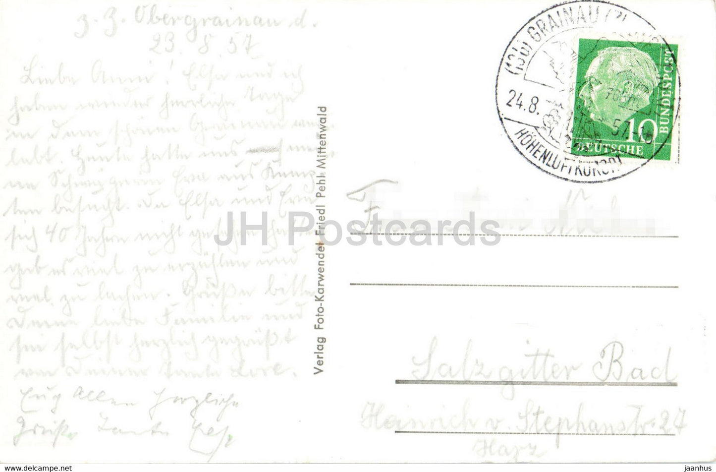 Eibsee 1000 m mit Zugspitze 2964 m - alte Postkarte - 1957 - Deutschland - gebraucht