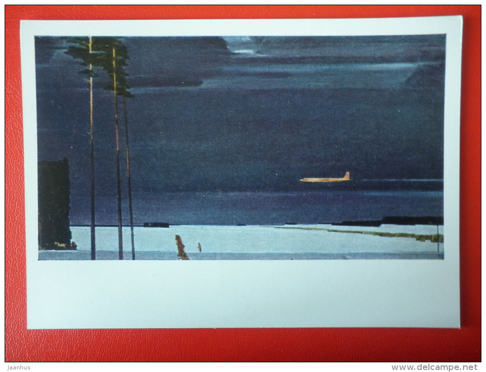 painting by G. Nissky . Above the Snow , 1959-1960 - airplane - russian art - unused - JH Postcards