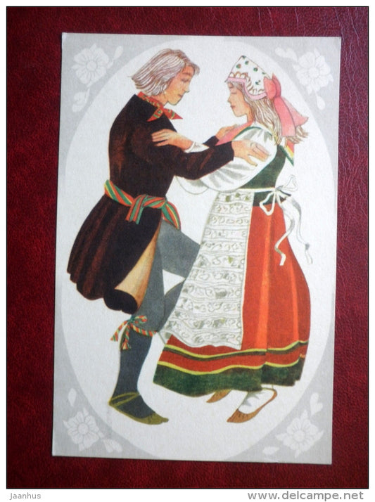 Estonian national costumes - man and woman from Martna - 1975 - Estonia - USSR - unused - JH Postcards