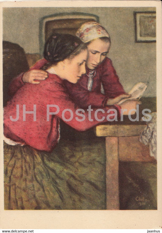 painting by Oszkar Glatz - Der Brief - The Letter - Hungarian art - Germany - unused - JH Postcards