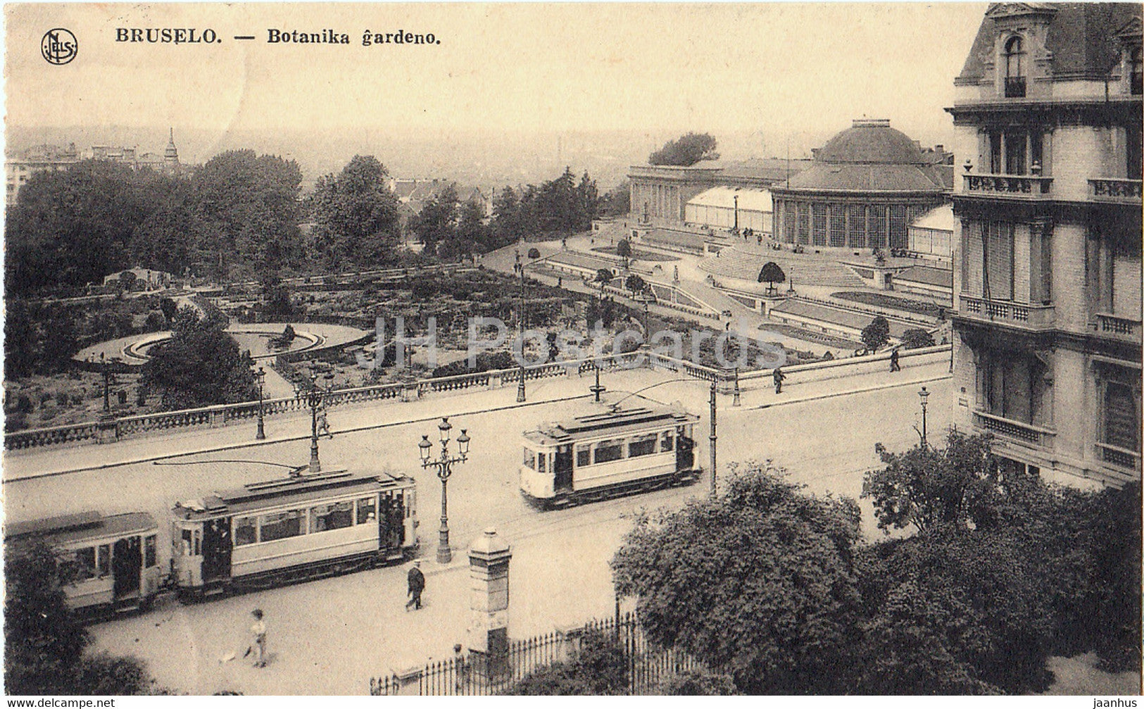 Brussels - Bruselo - Botanika Gardeno - tram - Esperanto - old postcard - 1933 - Belgium - used - JH Postcards