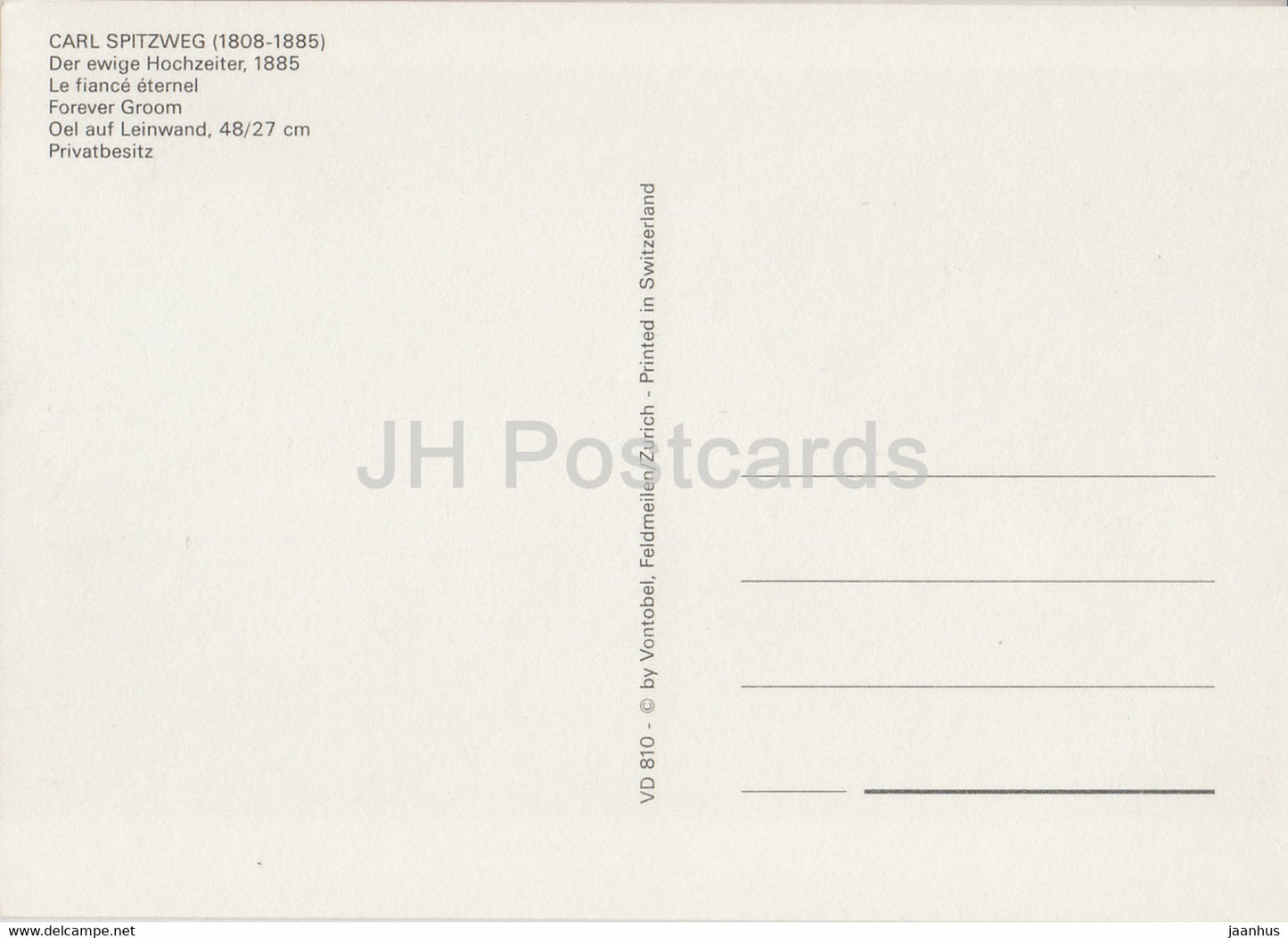 painting by Carl Spitzweg - Der ewige Hochzeiter - Forever Groom - German art - Germany - unused