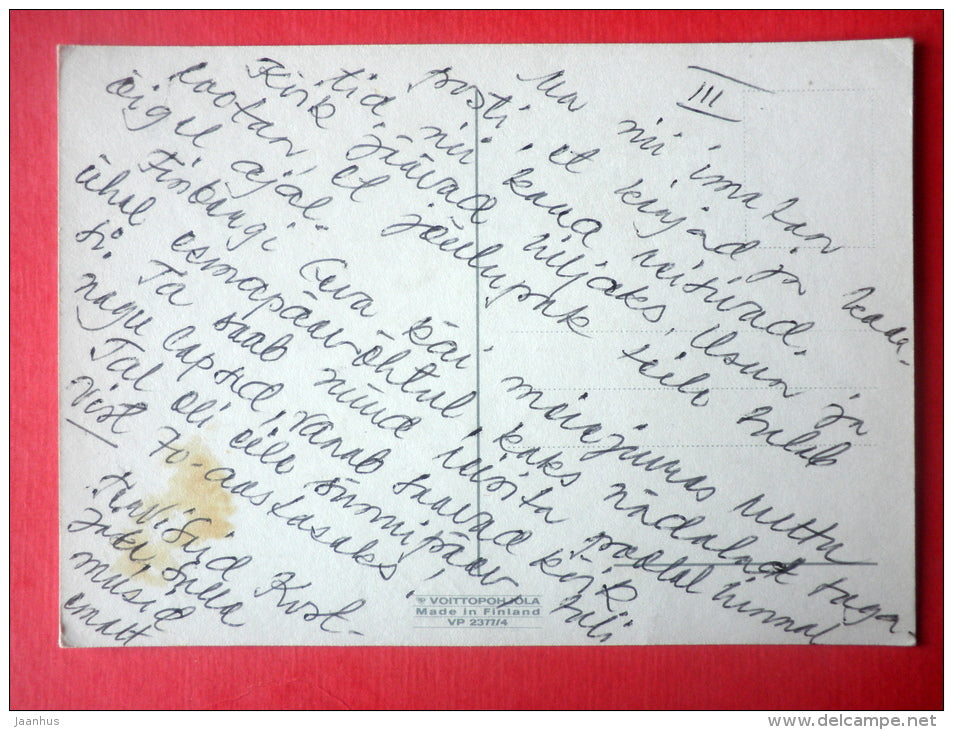 Christmas Greeting Card - horse - sledge - house - Finland - circulated in Finland - JH Postcards