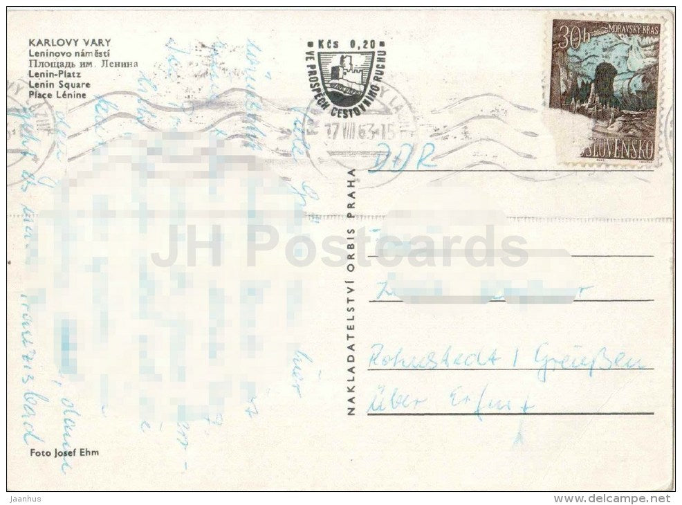spa - Lenin square - Karlovy Vary - Karlsbad - Czechoslovakia - Czech - used 1963 - JH Postcards