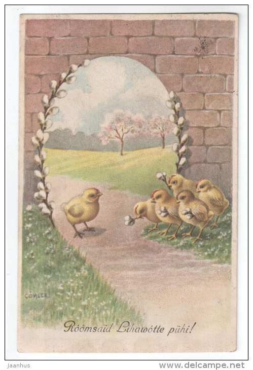 Easter Greeting Card - chicken - Cöhler - B. K. W. I. 4701-2 - old postcard - circulated in Estonia 1925 Rakvere - used - JH Postcards