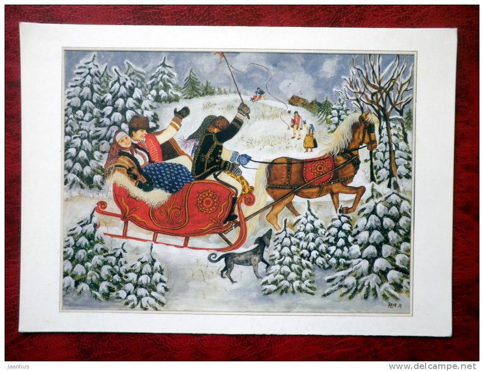 Sleig Ride - winter - snow - Switzerland - used - JH Postcards