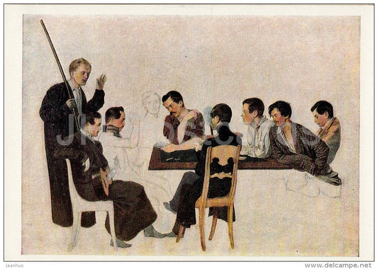 painting by P. Fedotov - Fedotov and his comrades in the service , 1840 - Russian art - 1967 - Russia USSR - unused - JH Postcards