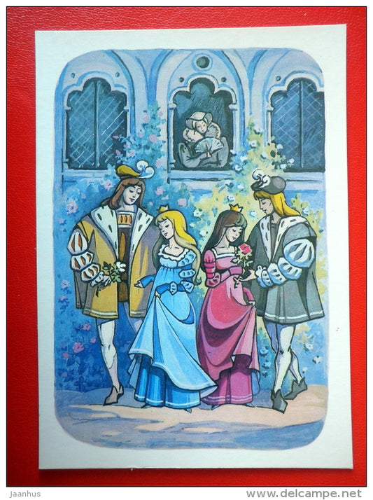 illustration by T. Narskaya - Wedding - Snow-White and Rose-Red by Grimm Brothers - 1985 - Russia USSR - unused - JH Postcards