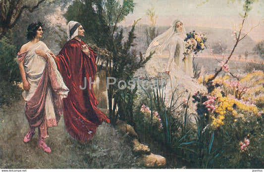 painting by Salvatore Postiglione - Dante a Matilda - Salon J P P 2124 - Italian art - old postcard - Italy - unused - JH Postcards
