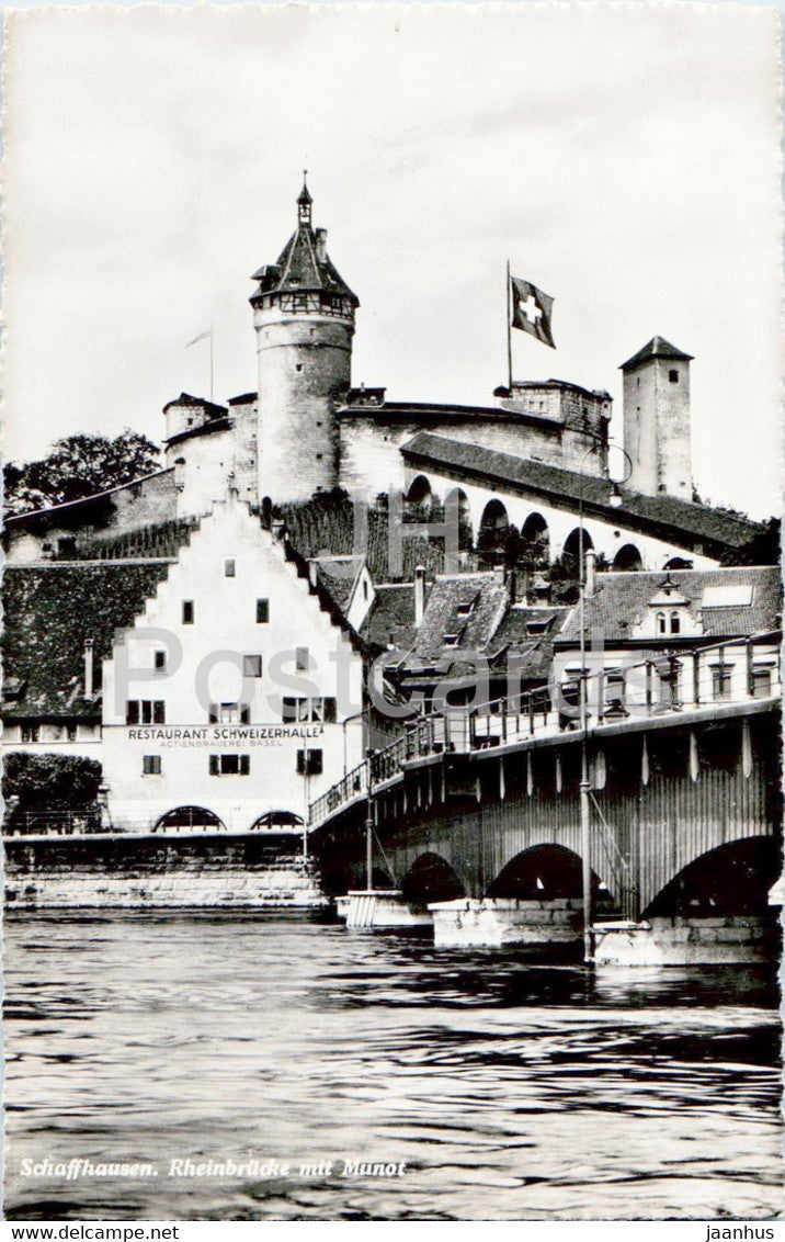 Schaffhausen - Rheinbrucke mit Munot - bridge - 5130 - old postcard - 1945 - Switzerland - used - JH Postcards