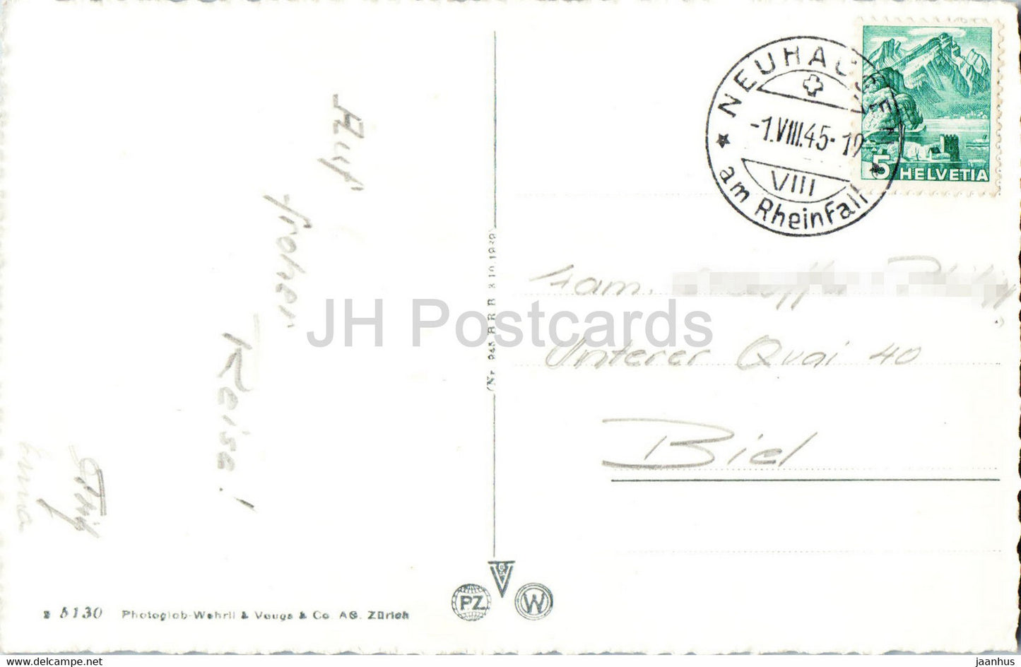 Schaffhausen - Rheinbrucke mit Munot - bridge - 5130 - old postcard - 1945 - Switzerland - used