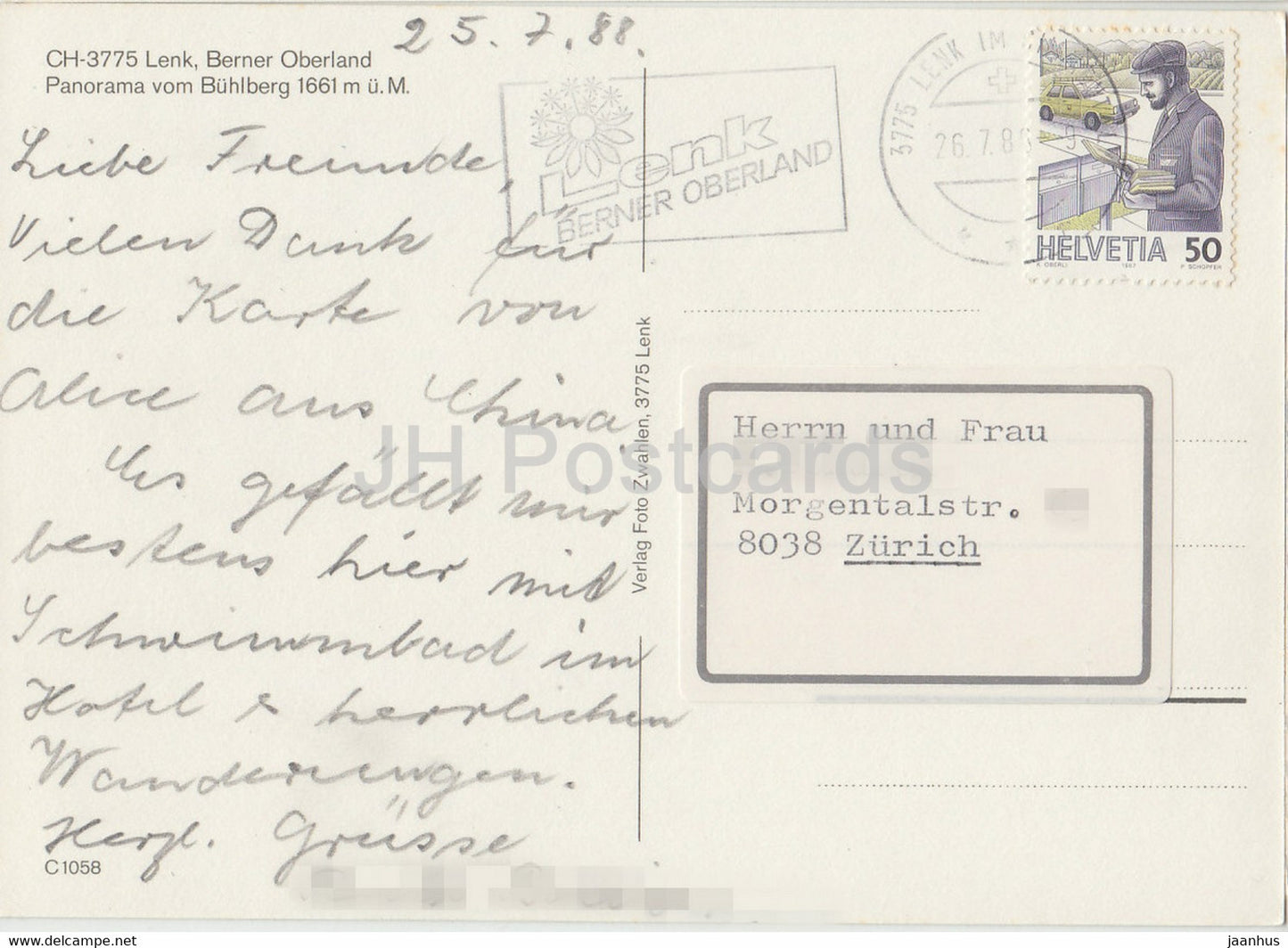 Lenk - Berner Oberland - Panorama vom Buhlberg 1661 m - vache - 1988 - Suisse - occasion